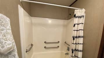 Hair dryer, towels, toilet paper