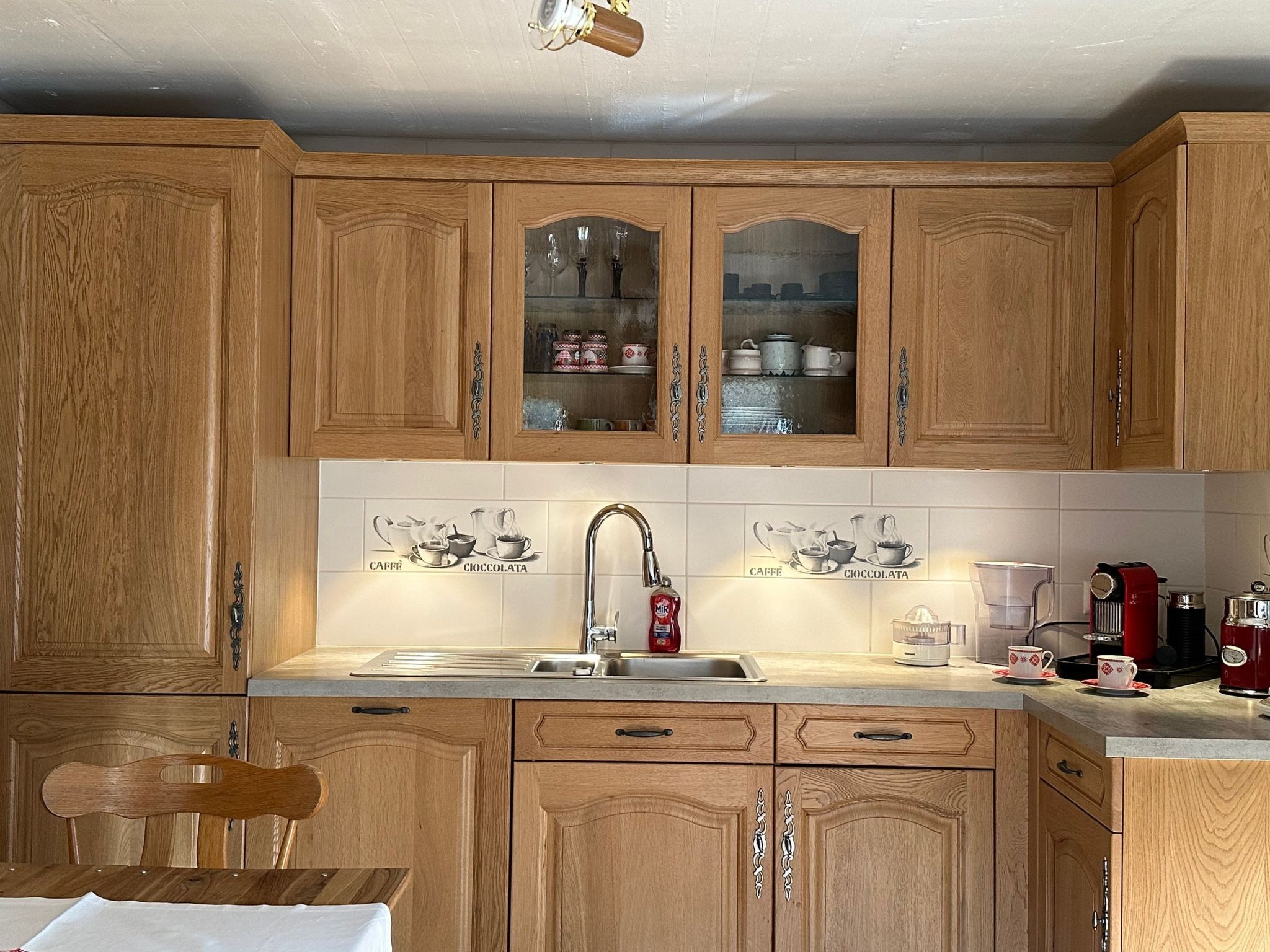 Fridge, oven, dishwasher, cookware/dishes/utensils