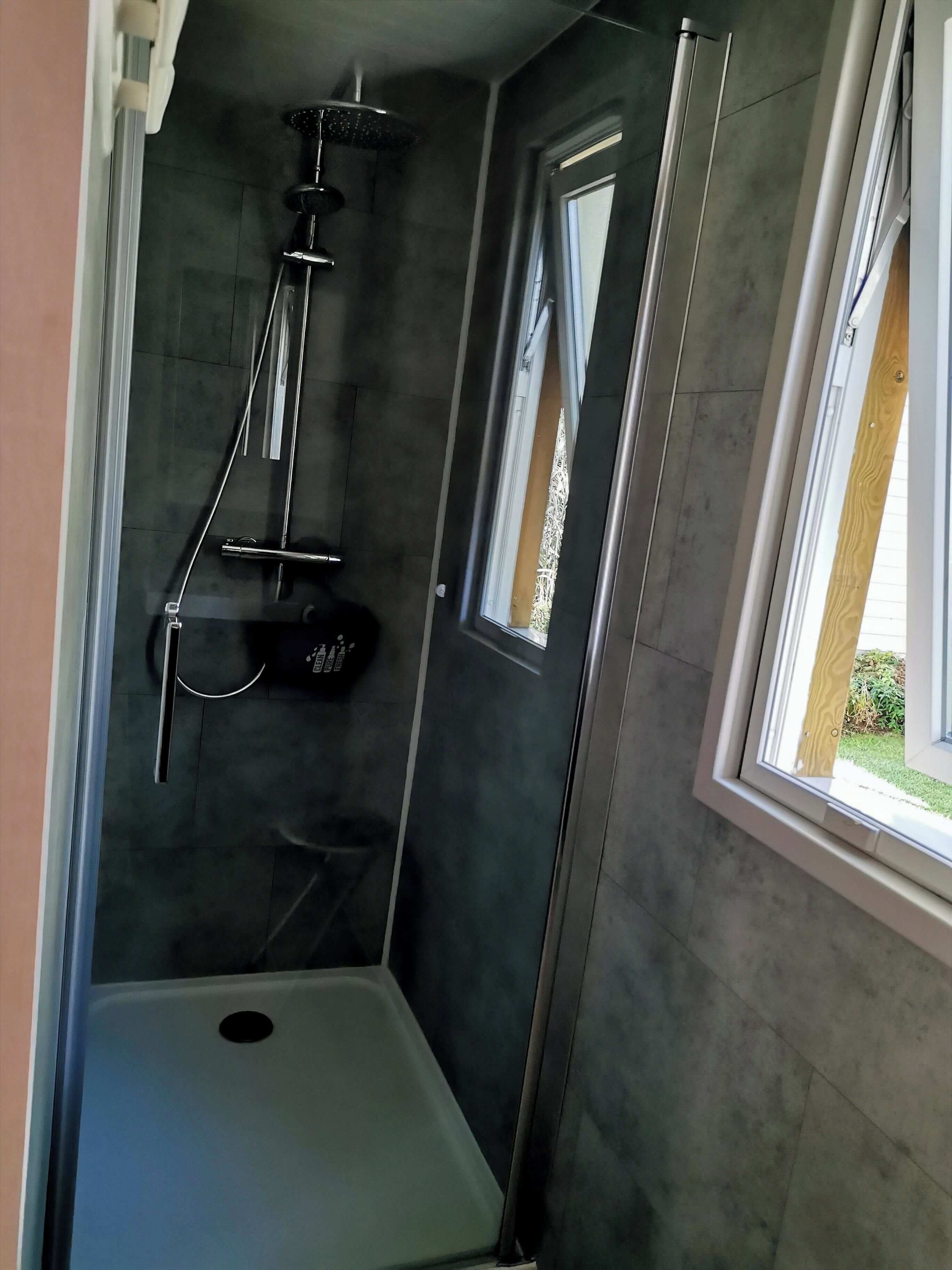 Shower, hair dryer, toilet paper