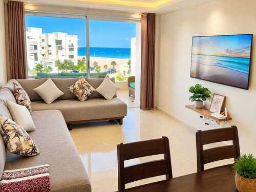 Beachfront Apartment in Sidi Rahal | Pool & Parking, Ocean View, Blue View
