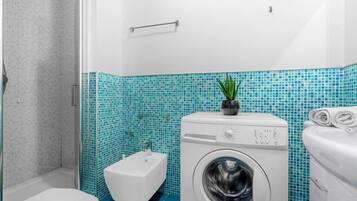 Hair dryer, towels, toilet paper