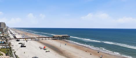 On the beach, sun-loungers, beach towels