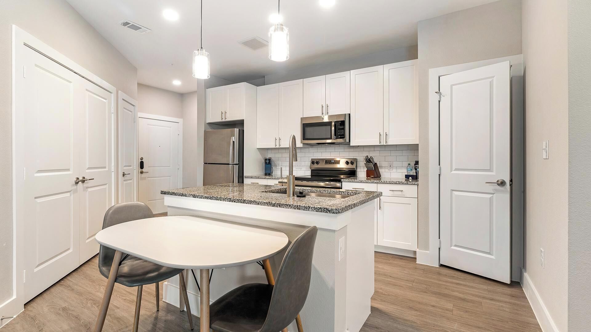 Fridge, dining tables