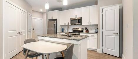 Fridge, dining tables