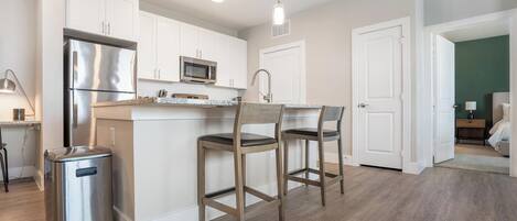 Fridge, dining tables