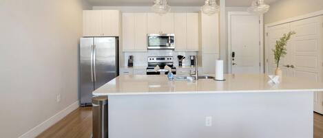 Fridge, dining table