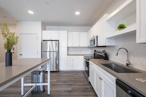 Fridge, dining tables