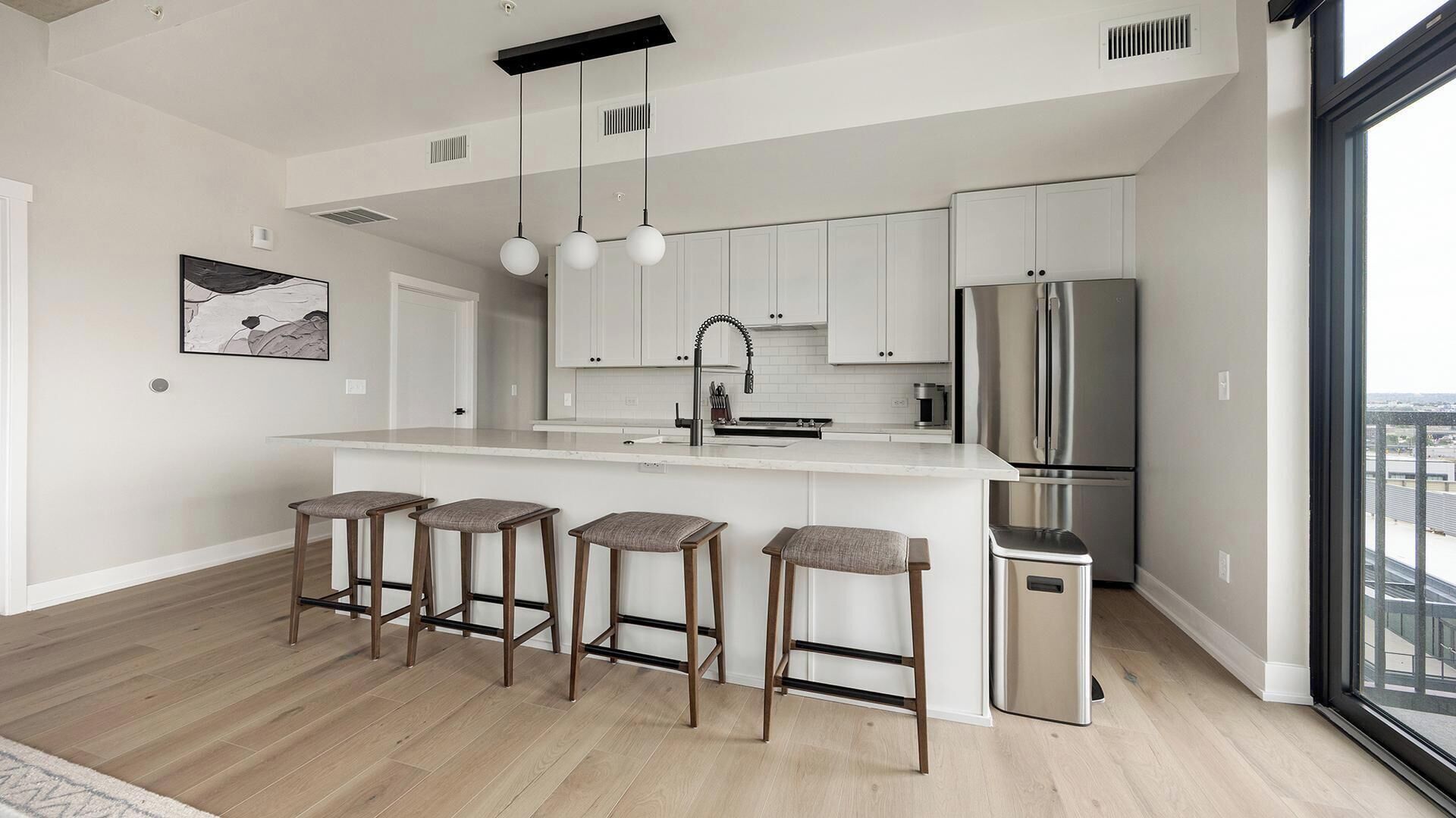Fridge, dining table