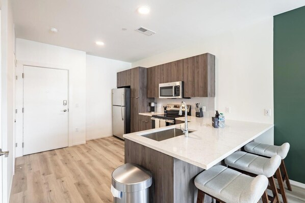 Fridge, dining table
