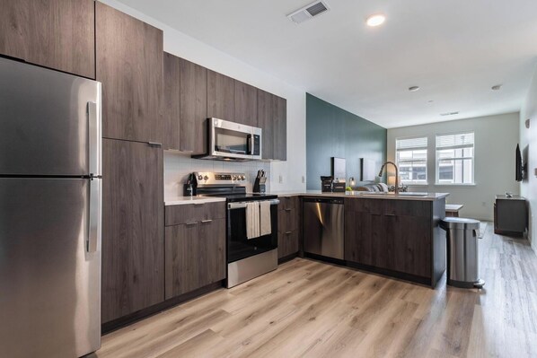 Fridge, dining tables