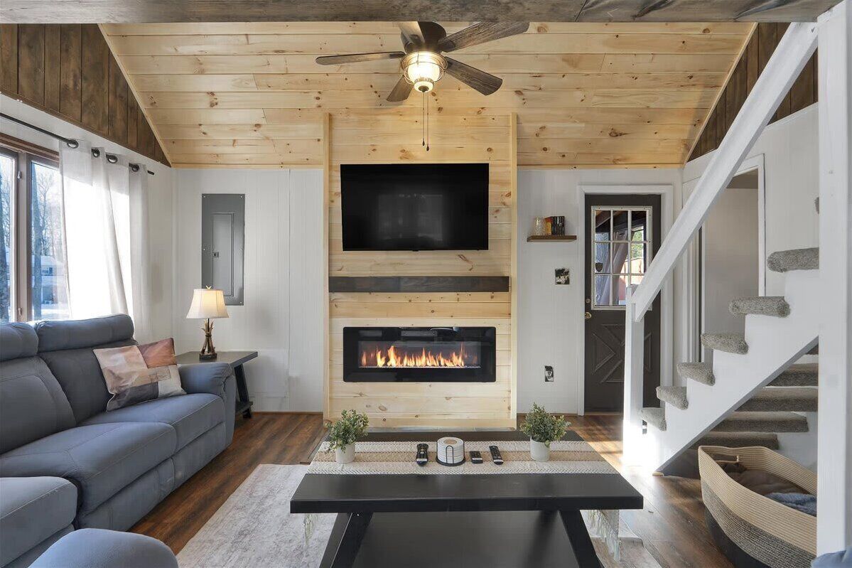 TV, fireplace