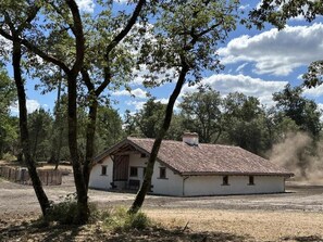 A single-story building with a tiled roof, surrounded by trees and a clear sky. - La Landaise - COMMENSACQ (COMMENSACQ)