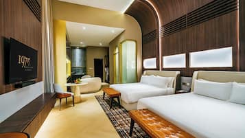 Habitación empresarial con 2 camas individuales, para no fumadores, vista a la ciudad | Ropa de cama de alta calidad y minibar
