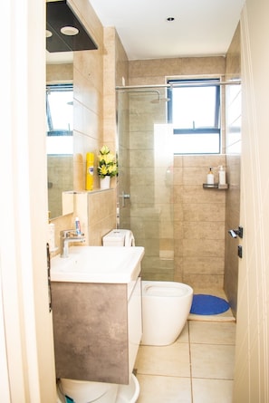 Shower, hair dryer, towels, soap - Modern 1BR/studio at Wilma Towers,Kilimani near Yaya Center and CJ’s (Nairobi)