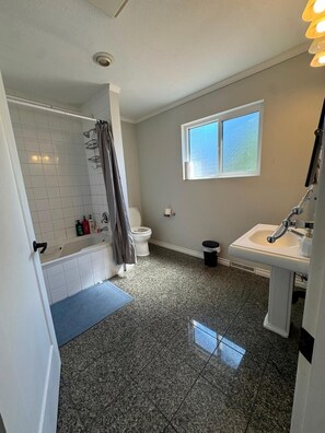 Secadora de cabello, bidet, toallas, jabón 