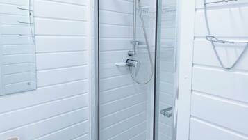 Shower, towels, toilet paper
