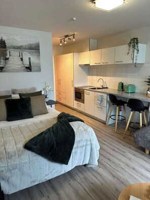 1 slaapkamer, een strijkplank/strijkijzer, wifi