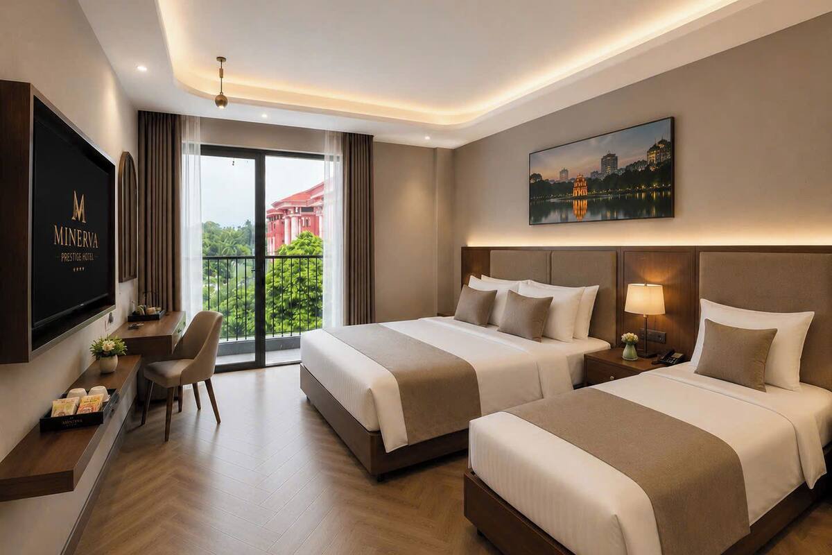 Quarto família, vista para a cidade | Roupas de cama premium, frigobar, cofres nos quartos