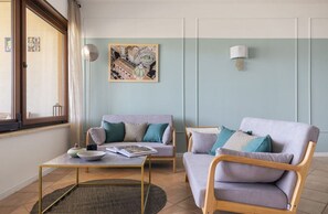 Deluxe Apartment, 2 Bedrooms, Sea View | Living area - Mondello Bay - Addaura Apartments (Palermo)