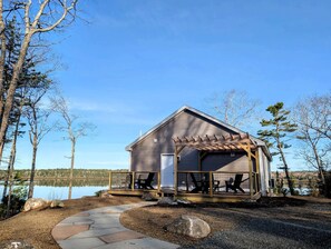 Terrace/patio - Stunning Waterfront Beach House with Private Beach and Fire Pits near Bar Harbor, Ellsworth Maine (Ellsworth)