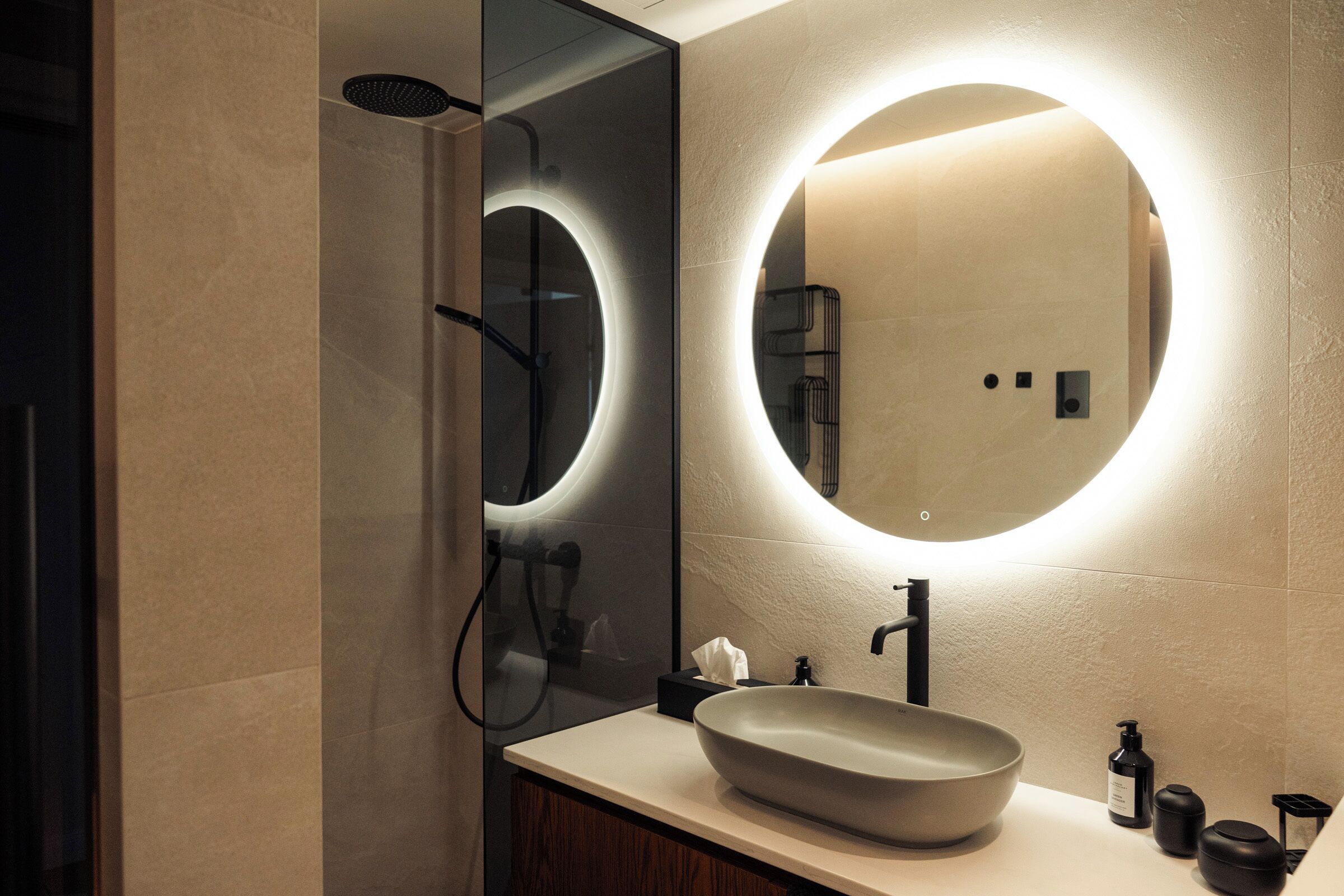 Hair dryer, towels, toilet paper