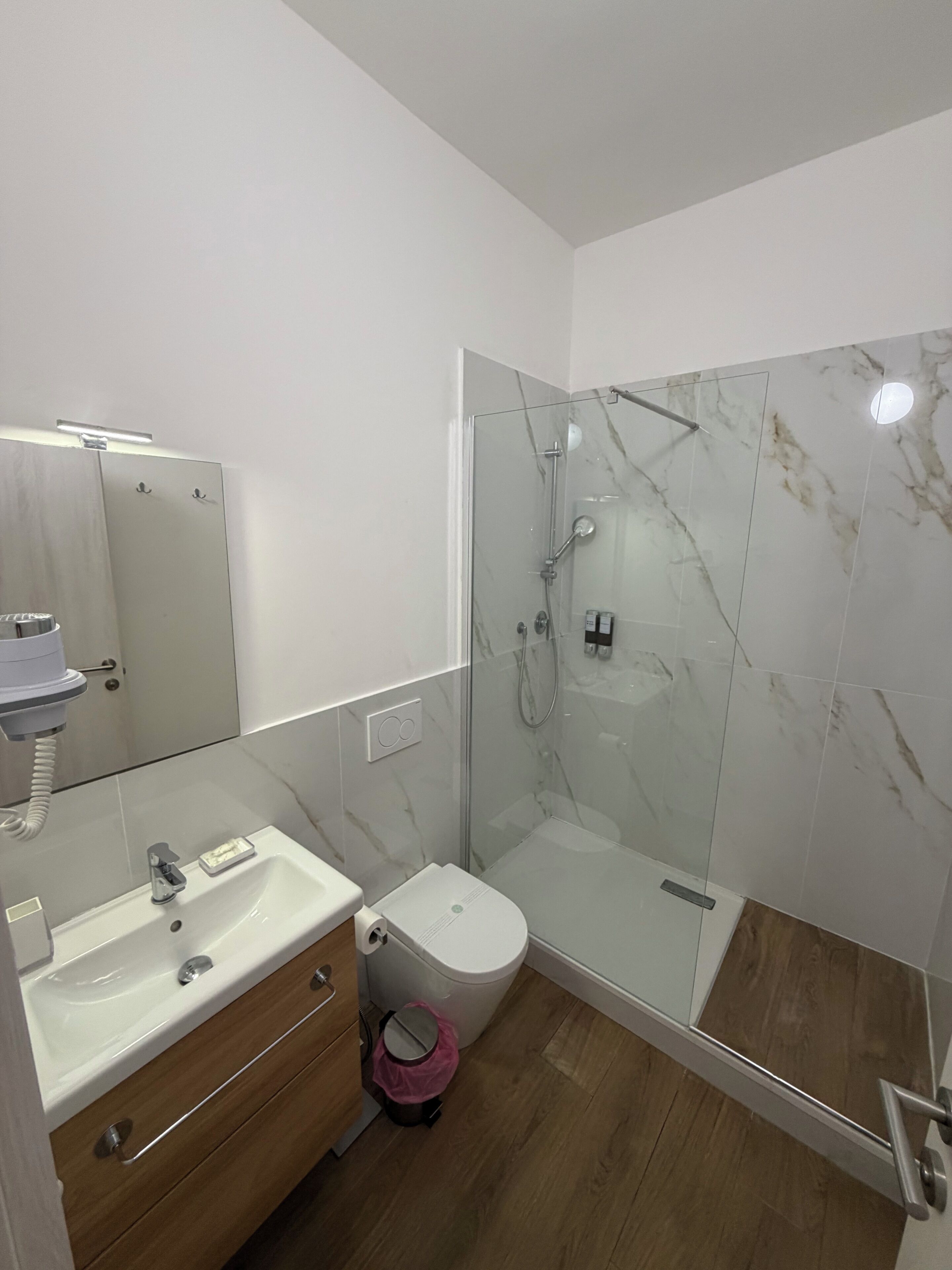 Shower, free toiletries, hair dryer, towels