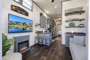 Living area - Upscale and Relaxing Tiny Home Getaway with Resort Amenities and Pool Near Fredericksburg, TX (Fredericksburg)