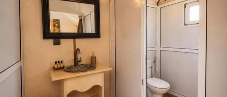 A bathroom with a sink, mirror, and toilet.
