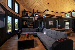 TV, fireplace, video games, table football
