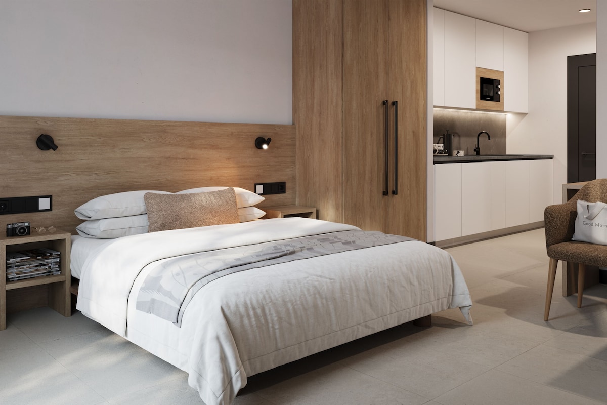 Original Studio with Kitchen | Escritorio, espacio para trabajar con laptop y cunas gratuitas 
