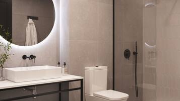 Shower, free toiletries, hair dryer, towels