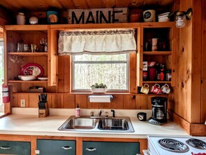 Private kitchen - Charming Cabin with Fireplace Near Scenic Trails in Mount Desert, Maine (Mount Desert)