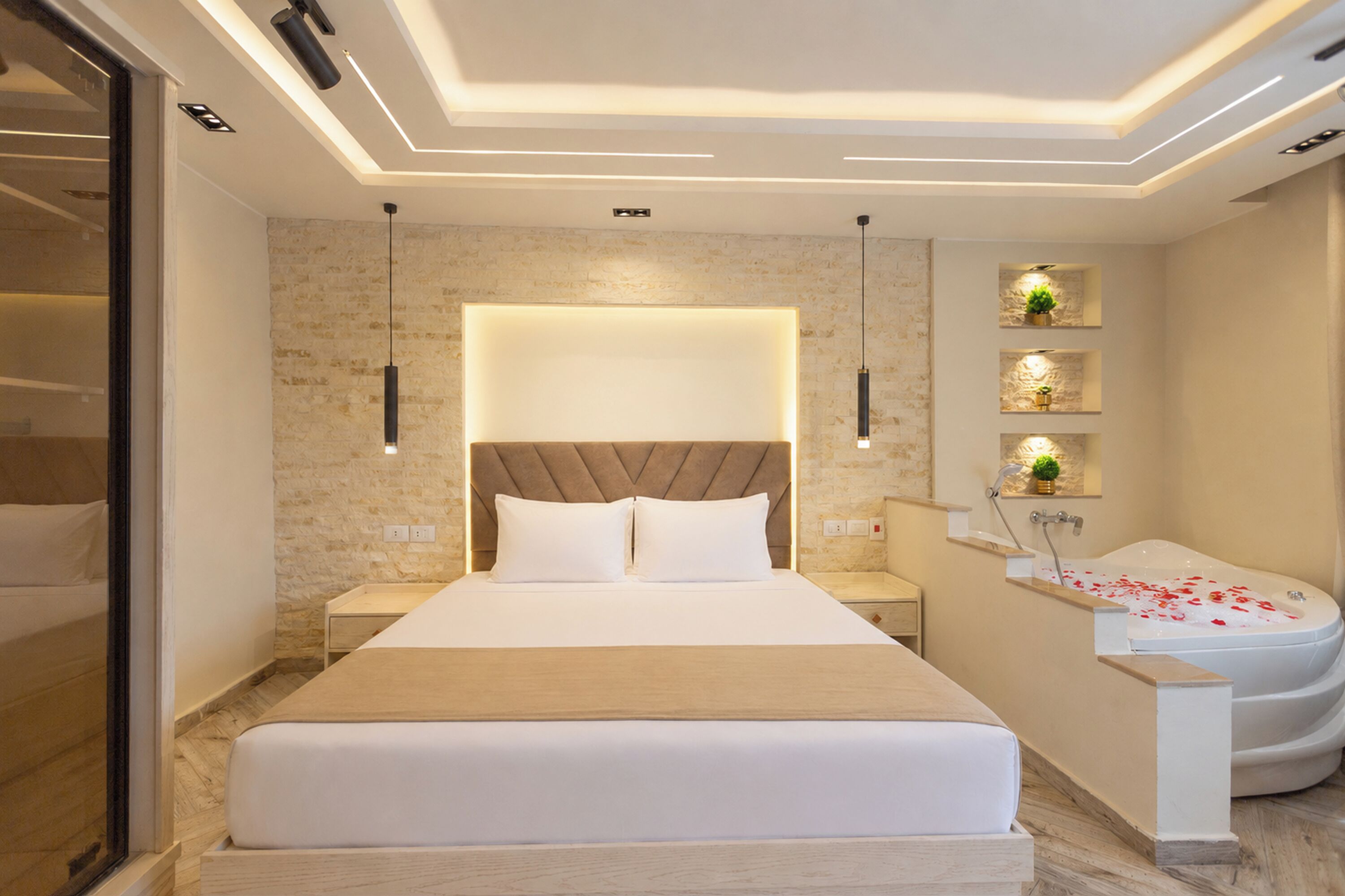 Luxury Double Room, Hot Tub, Mountain View | Egyptian cotton sheets, premium bedding, pillow-top beds, soundproofing
