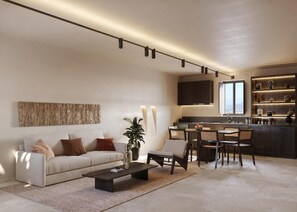Deluxe Apartment, 1 Bedroom, Kitchen, Sea View | Living area - Avento Luxury Suites (Santorini)