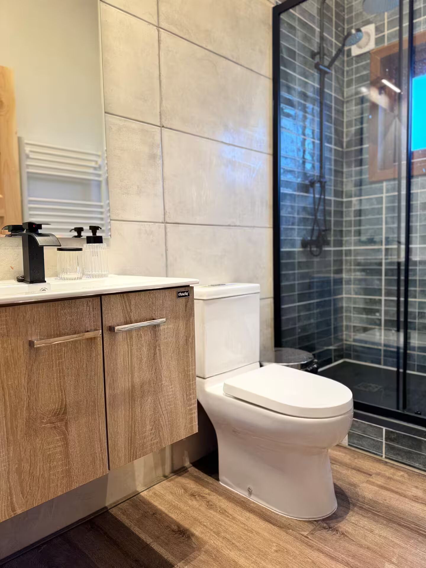 Hair dryer, towels, toilet paper