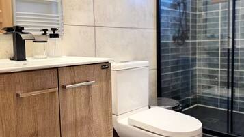 Hair dryer, towels, toilet paper