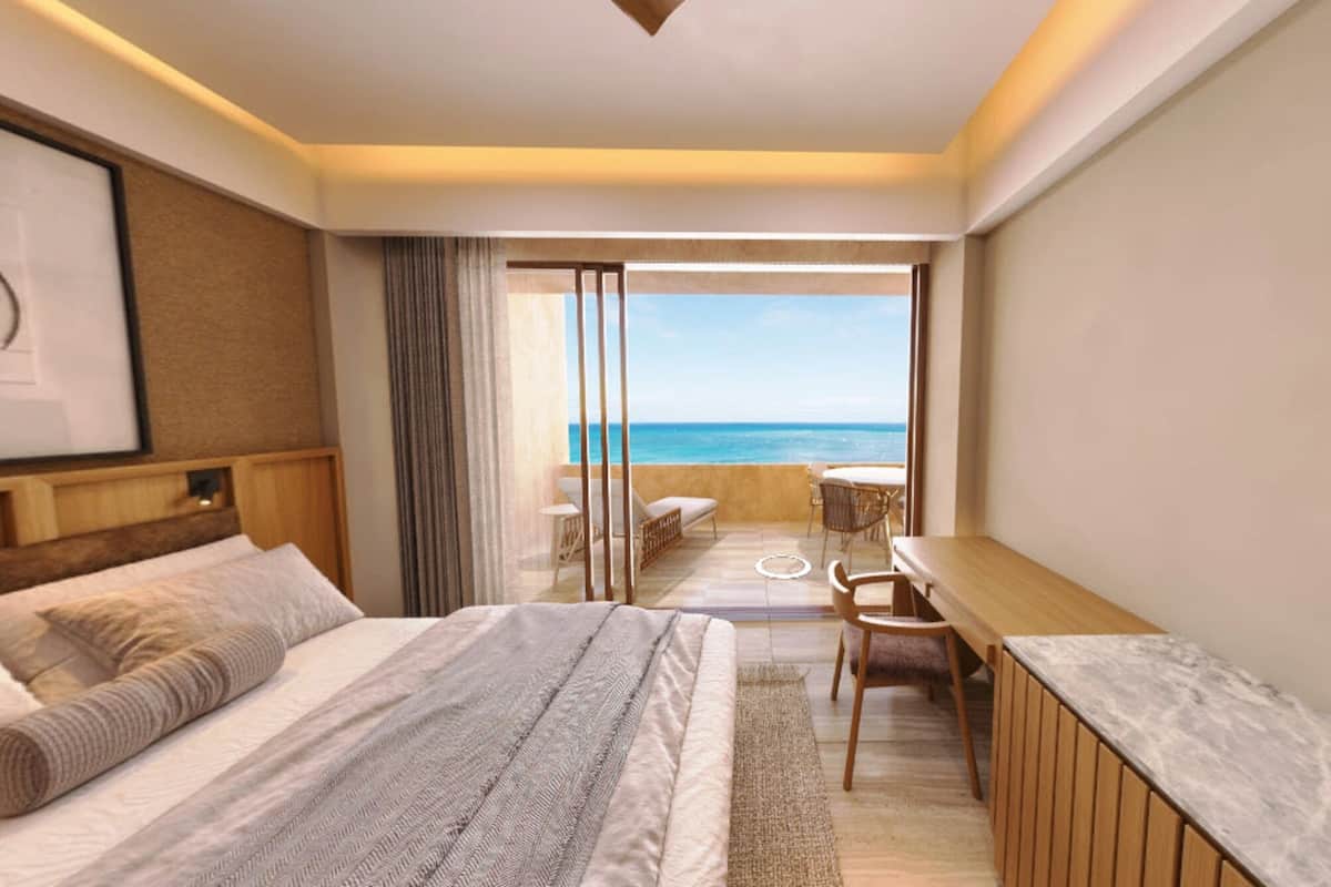 Suite familiar, balcón, vista al océano | Ropa de cama de alta calidad y espacio para trabajar con laptop
