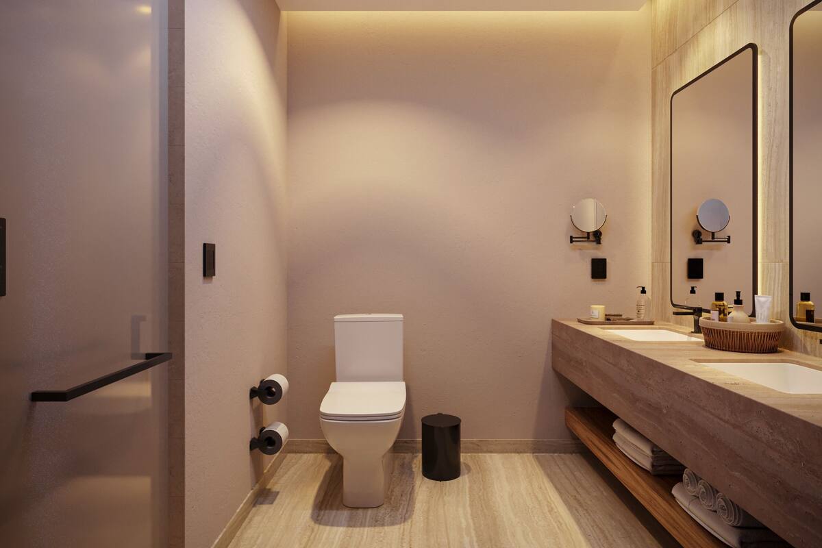 Shower, free toiletries, hair dryer, towels