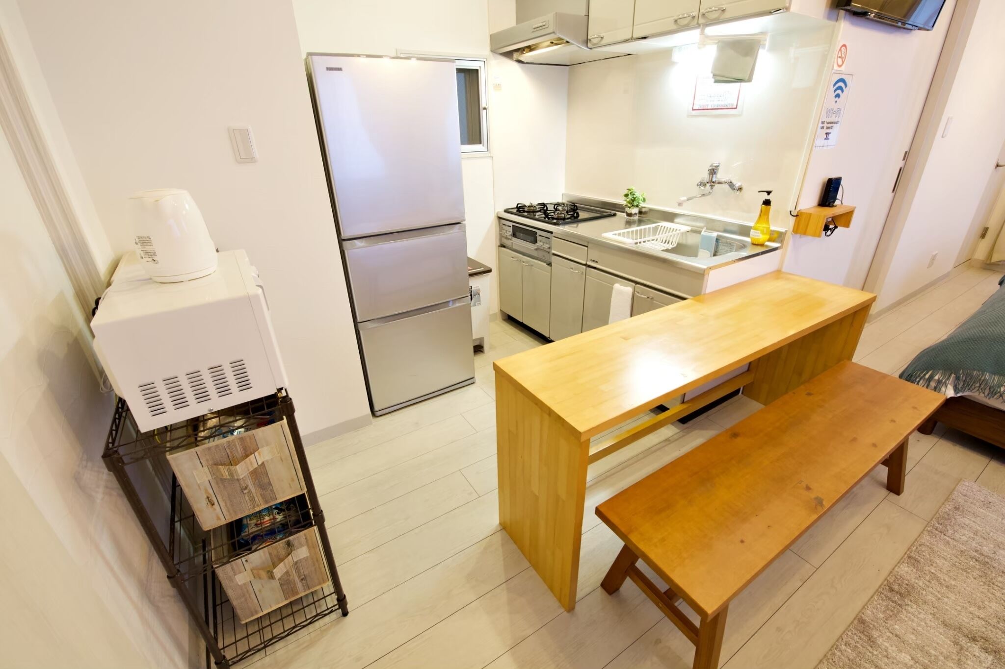 Apartment | Private kitchen | Full-size fridge, microwave, stovetop, cookware/dishes/utensils