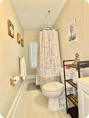 Hair dryer, soap, toilet paper