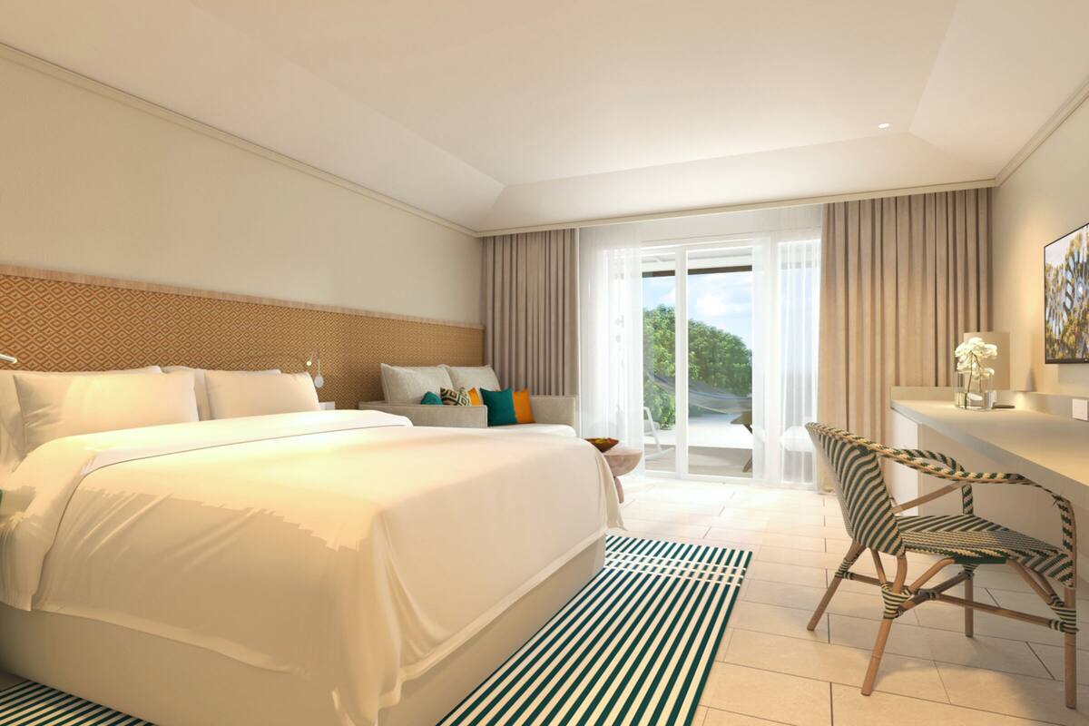 Habitación estándar con 1 cama matrimonial o 2 individuales, vista a la playa | Edredón, minibar, caja de seguridad en la habitación y escritorio 