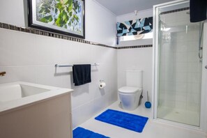 Een douche, gratis toiletartikelen, een haardroger, handdoeken