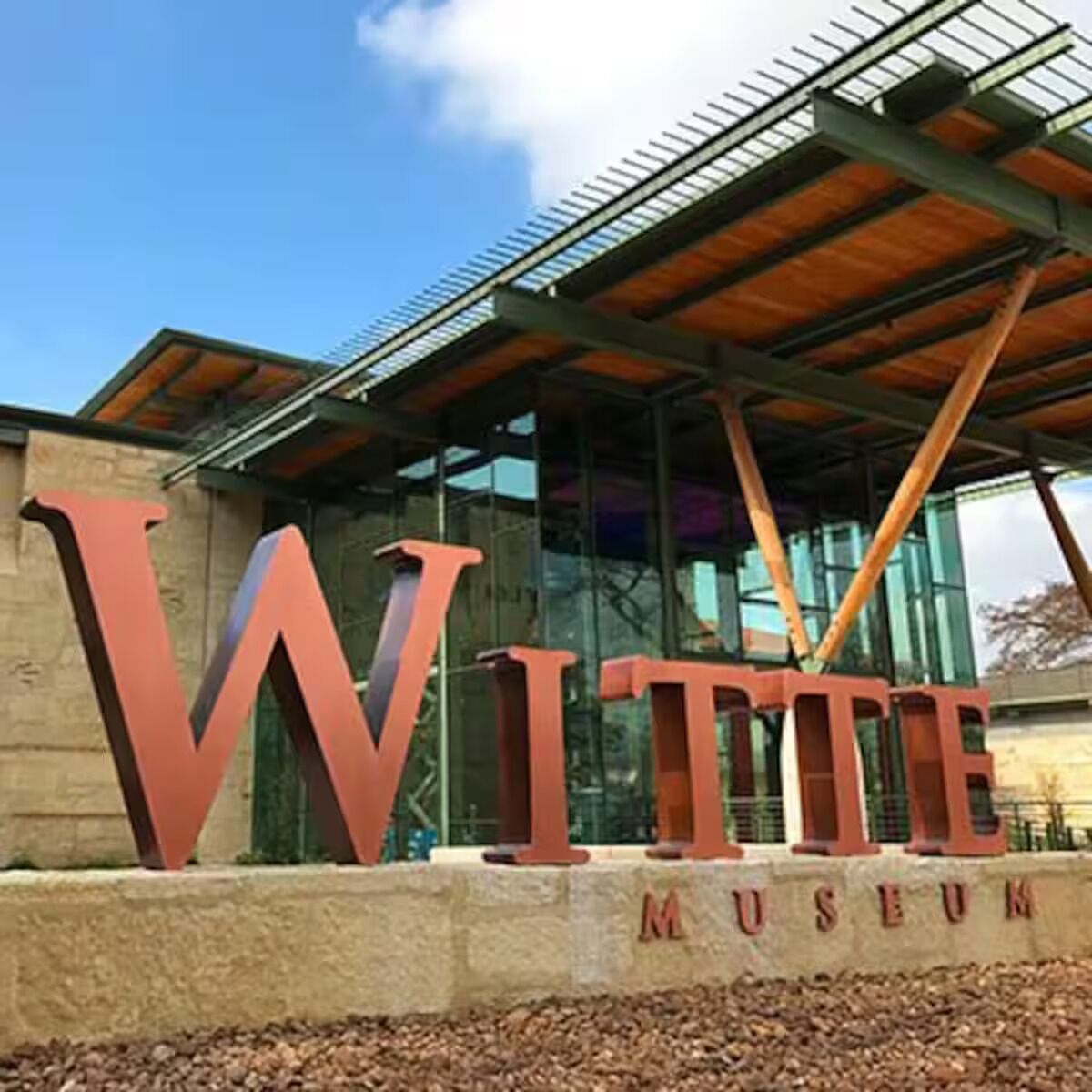 A building with large letters spelling 'WITTE' and 'MUSEUM' on the facade.