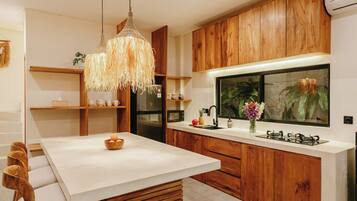Comfort Villa, Partial Ocean View | Private kitchen | Full-sized fridge, microwave, oven, stovetop