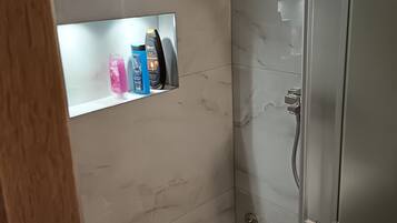 Hair dryer, towels, toilet paper