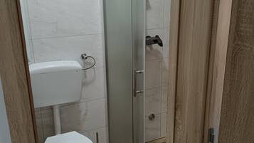 Hair dryer, towels, toilet paper