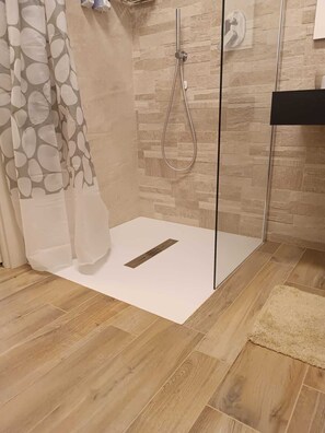 Regadera, secadora de cabello, bidet, toallas 