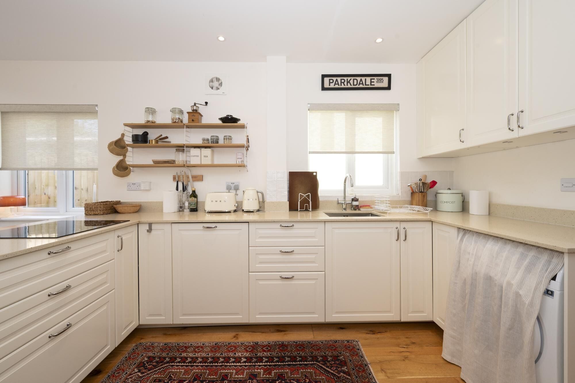 Fridge, microwave, oven, dishwasher
