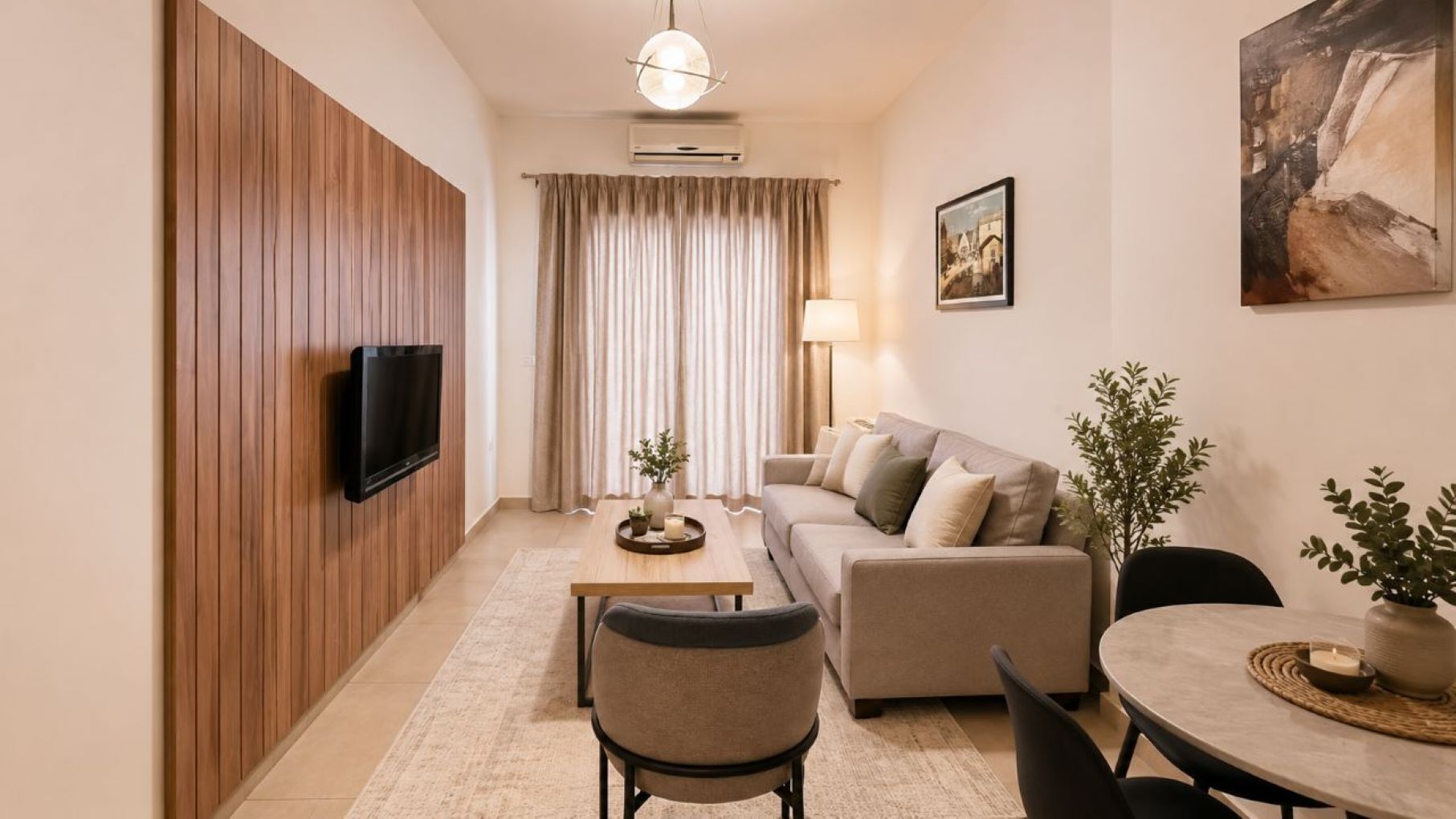 Suite Junior, balcon, vue sur la ville | Aire de séjour | Téléviseur au plasma de 116 cm avec télévision par satellite