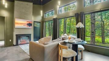 TV, fireplace